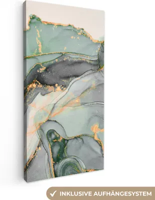 Produktbild von MuchoWow® - Leinwandbilder - Gold - Marmor - Grün - Luxus - Glitzer - Marmoroptik, Wandbild, Wanddeko Bilder Wohnzimmer, 20x40 cm
