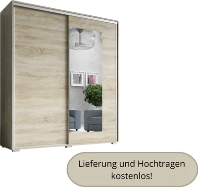 Produktbild von Schiebetürenschrank Kleiderschrank VIVA 160x205 cm, 2-türig, Spiegel, Sonoma Eiche