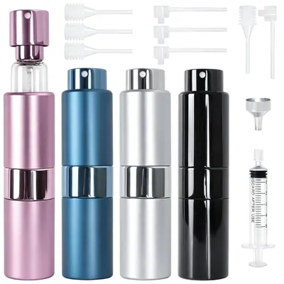 4 Stück 20 ml Parfümzerstäuber, nachfüllbar, Schwarz, Rosa, Silber, Blau