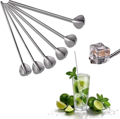 Produktbild von Strohhalmlöffel aus Edelstahl, wiederverwendbare Metallstrohhalme mit Löffeln; ideal für Getränke, Cocktails und Latte Macchiato.