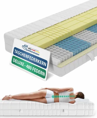 Produktbild von AM Qualitätsmatratzen | 3D Deluxe 7-Zonen Taschenfederkernmatratze | 160x200 cm | H4 | Tonnentaschenfederkernmatratze mit Kaltschaum | 160/200 | Federkernmatratze | Härtegrad H4 | 7 Zonen | 24 cm Höhe