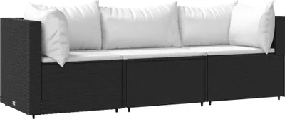 Produktbild von vidaXL 3-tlg. Garten-Lounge-Set mit Kissen Schwarz Poly Rattan