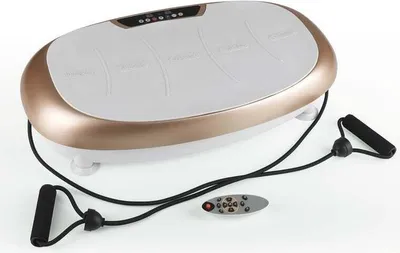 Zdjęcie produktu dla Trenażer wibracyjny VITALmaxx 30 poziomów wibracji 3 programy Wyświetlacz LCD Trening całego ciała w domu, w tym opaski rozporowe Pilot zdalnego sterowania Szampan