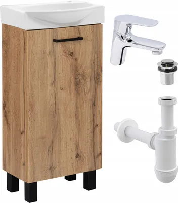 Obrázek produktu pro Stamar | Koupelnová skříňka s umyvadlem, 40 cm, zlatý dub, s baterií a sifonem, click clack