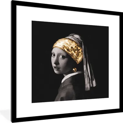 Produktbild von MuchoWow® MuchoWow® Gerahmtes Poster Das Mädchen mit dem Perlenohrring - Vermeer - Gold 40x40 cm - Poster mit zchwarzem Bilderrahmen - Poster - Plakat im Rahmen