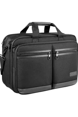 Produktbild von Business 17 Zoll Laptoptasche - Wasserabweisend - Nylon - Leicht - Anti Diebstahl RFID Blockierung - Aktentasche - Ledergriff - Schwarz