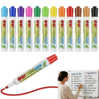 Produktbild von Whiteboard Marker Set - 12 Farben abwischbar mit 2,7 mm Rundspitze - für Büro Schule und Zuhause