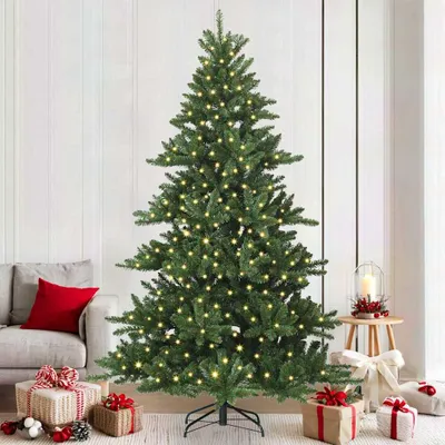 Image de Arbre de Noël artificiel pliable, vert, 210 cm, en PVC et en acier