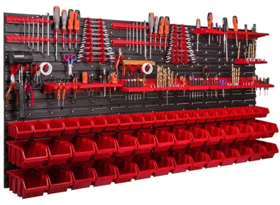 Produktbild von Gereedschapswand mit Halterrails und Stapelboxen, 1728 x 780 mm, für Garage und Werkstatt