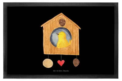 Produktbild von Mr. & Mrs. Panda Bodenvorleger Vogel Haus 50 x 75 cm - Schwarz - Geschenk, Schmutzmatte, Lustige Sprüche, fußmatte, Gummimatte, teppichmatte, Familie, Vogelhaus, Zuhause