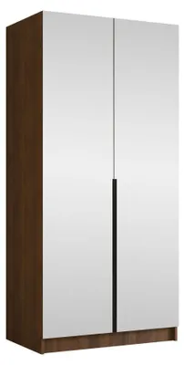 Produktbild von MIRJAN24 Kleiderschrank Bono III, Schlafzimmer, Spiegel, Drehtürenschrank, Metallgriffe (Farbe: Nuss Warmia + Schwarz)