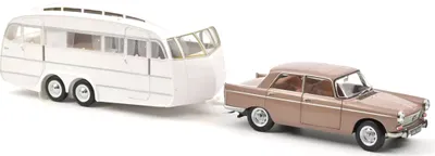 Produktbild von Norev 184837 Peugeot 404 mit Wohnanhänger metallic braun 1965 Maßstab 1:18 Modellauto