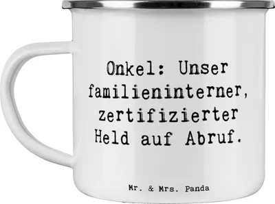 Produktbild von Mr. & Mrs. Panda Teebecher Spruch Onkel-Held - Weiß - Geschenk, Pott, becher emaille, Patenonkel, Jubiläen, Teetasse, Held, Familie, Ersatzvater, Haferl, Unterstützung