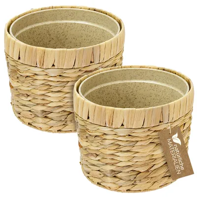 HMF 37280-19CM-S2 Nachhaltiger Blumentopf rund geflochten aus nachwachsenden Rohstoffen 2er Set 19 cm Durchmesser