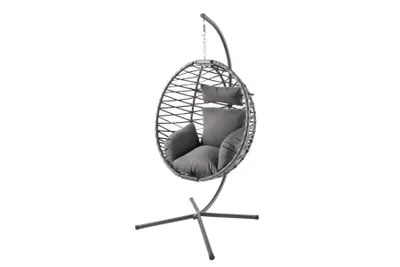 Produktbild von riess-ambiente In- und Outdoor Hängesessel IBIZA anthrazit Rattan mit Gestell wetterfest inkl. Kissen Relaxsessel