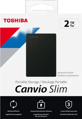 Image de Toshiba Canvio Slim disque dur externe 2 TB 2.5" Micro-USB B 3.2 Gen 1 (3.1 Gen 1) Noir