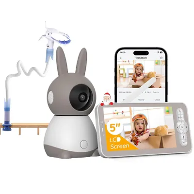 Produktbild von Babyphone mit Kamera 2K 5 Zoll WLAN Video babyfone PTZ 360° IR-Nachtsicht Automatische Verfolgung Weinen/Bewegungs/Geräuscherkennung mit Halterung