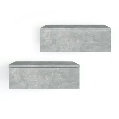 Produktbild von KOMTO Wandregal mit Schublade Beton - Nachttisch Hängend 2er Set Nachttisch Wandmontage Wandschublade Nachtschrank Hängend | Monaco 46 x 30 x 15 cm