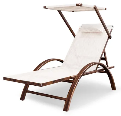 Produktbild von di volio Sonnenliege SPELIO – ergonomische Liege aus Lärchenholz mit Sonnendach und Kissen, wetterfester Liegestuhl für Garten (Beige)