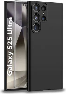 Zdjęcie produktu dla Etui do Samsung S25 Ultra CASE Gumowe CZARNE Matowe Silikon Slim + SZKŁO 9H