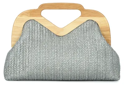 Productafbeelding van SolidKeus - Geweven Stro Clutch met Afneembare Kettingriem voor Dames