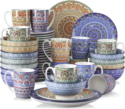 Produktbild von Sorella Serviesset – 48-teilig – 12 Personen – Mixfarben – Dinerborden, Frühstücksteller & Tiefe Teller