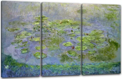 Produktbild von Leinwandbild 3-teilig (120x80cm): Claude Monet - Seerosen, echter Holz-Keilrahmen inkl. Aufhänger, handgefertigt in Deutschland