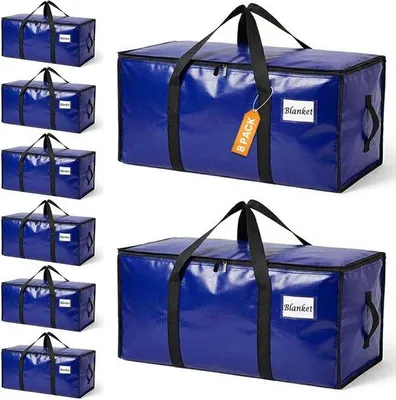 Productafbeelding van 8 Grote Robuuste Verhuiszakken 90 Liter met Deksel en Rugzakriemen - Waterdichte Verpakkingszakken voor Studentenhuis, Camping, Vakantie