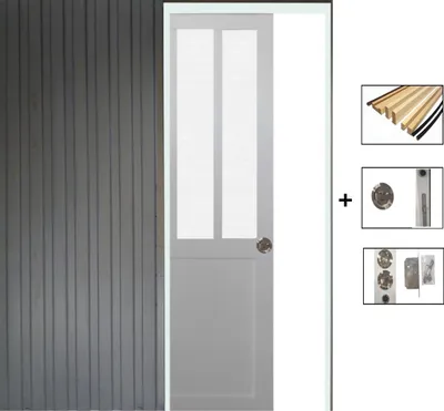 Image de Porte Coulissant Atelier blanc vitre depoli H204 x L73 + Systeme de galandage et kit de finition inclus (serrure)