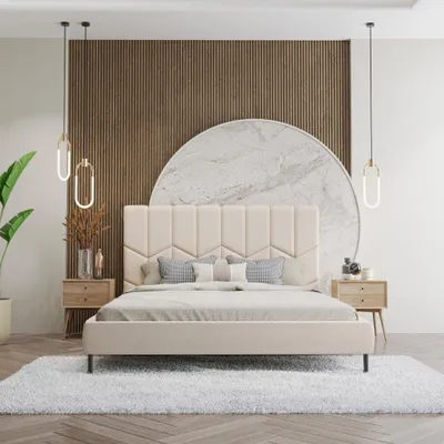 Produktbild von Kris Polsterbett Bett 160×200 cm, ohne Matratze, Stoffbezug, creme Aragon 03