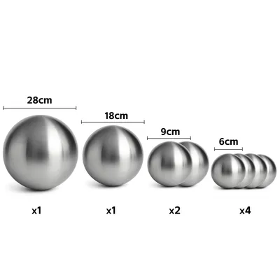 Zdjęcie produktu dla Köhko Zestaw 8 matowych kul Ø 28 cm, Ø 18 cm, Ø 9 cm i Ø 6 cm, kulki ze stali nierdzewnej, kule ogrodowe, kule do stawu