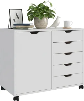 Produktbild von Relaxdays Rollcontainer, 5 Schubladen & 2 Fächer, HBT: 65x78x40 cm, Büroschrank, Aktenschrank mit Rollen, Büro, weiß