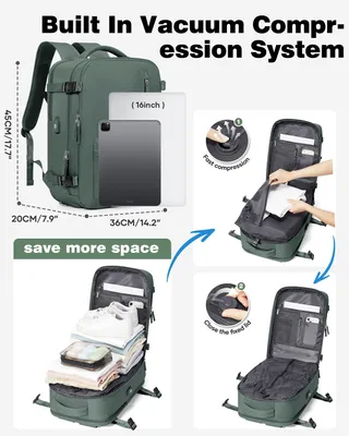 Imagen del producto de Mochila de mano con sistema de vacío y bomba, ideal para viajes, con compartimento para portátil, de 20 litros, para viajes en avión