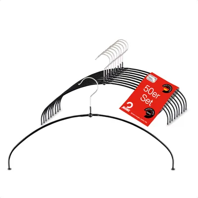 Produktbild von MAWA Kleiderbügel, 50er-Set, rutschfest, 40 cm, Schwarz, für Shirts & Pullover