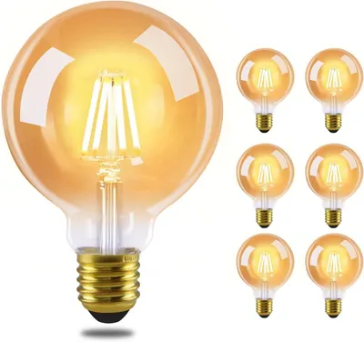 Productafbeelding van ZMH 6-delige LED gloeilamp, vintage stijl, E27 fitting, G80, warmwit filament, 2700K, 4W, Edison retro gloeilamp, warmwitte lamp, glazen behuizing, antiek design, geschikt voor hotel, huis, café, bar