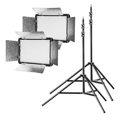 Zdjęcie produktu dla Walimex pro 2x LED 500 Versalight Światło dzienne z 2x statywem, 32 W światło wideo, światło dzienne 5600 K, światło studyjne z pilotem zdalnego sterowania