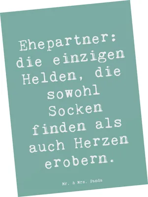 Produktbild von Mr. & Mrs. Panda Postkarte Spruch Ehepartner Helden - Meeresbrise - Geschenk, Grußkarte, einzelkarte, Freude, Postkarten, Partner, Romantik, Ansichtskarte, Jubiläen