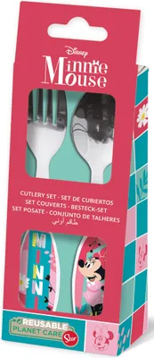 Produktbild von Tataway Disney 2er-Set rosa Besteck für Mädchen aus Edelstahl Minnie mit abgerundeten Spitzen