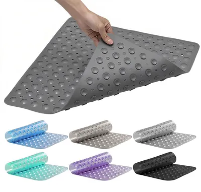 Productafbeelding van Antislip douchemat, 53x53 cm, met zuignappen, machinewasbaar, BPA-vrij, schimmelwerend, grijs