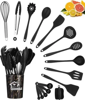 Produktbild von Silikon-Kochgeschirr-Satz, 18-teilig, Hitzebeständig, Kochgeschirrhalter, Kochgeschirr, Waschmaschinenfest, Kochgeschirr-Satz, Antihaft-Kochset, Kochgeschirr