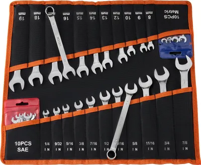 Produktbild von VEVOR Maulschlüsselset 42-tlg. (SAE & Metrisch), Gabelschlüsselsatz (12-Kant) Schraubenschlüsselset mit Rolltasche, Ringmaulschlüsselset aus Kohlenstoffstahl, für Allgemeine Kfz-Reparaturen