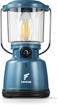 Obrázok produktu pre Favour Retro LED lampáš so žiarovkou Camping Lamp IP64 vodotesný, prenosné kempingové svetlo dobíjateľné (vrátane batérie) plynulo stmievateľné vrátane režimu sviečky, odnímateľné tienidlo, modré