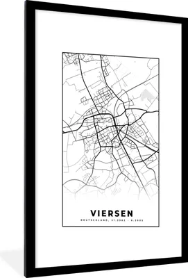 Produktbild von MuchoWow® Gerahmtes Poster Stadtplan - Viersen - Karte 60x90 cm - Poster mit Schwarzem Bilderrahmen Wandposter Rahmen Foto Bilder - Dekoration - Wandposter Wohnzimmer - Hochwertig