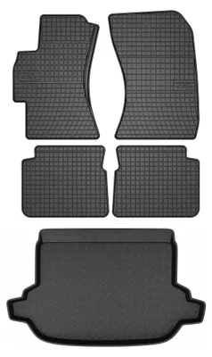 Image de Tapis en caoutchouc + bac de coffre pour Subaru Forester IV 2013- (coffre standard) – 5 pièces, noirs, sur mesure