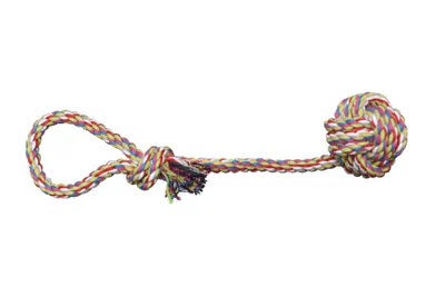 Produktbild von Hundespielzeug Spieltau mit eingeflochtenem Ball Knotenseil Zahnknoten Baumwolle