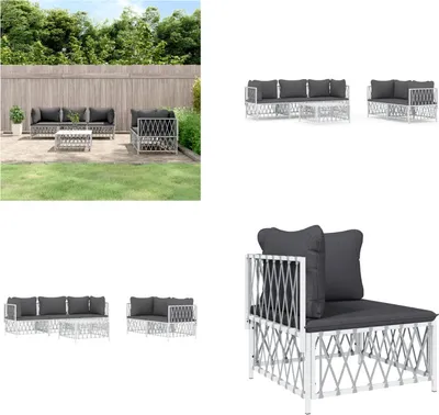 Produktbild von vidaXL 6 tlg. Garten Lounge Set mit Kissen Weiß Stahl - Garten Lounge Set - Garten Lounge Sets - Lounge Set - Gartenmöbel Set