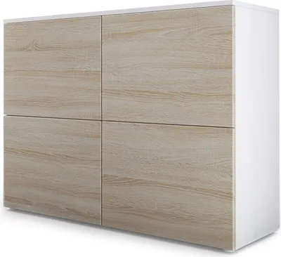 Produktbild von Vladon Sideboard Rova,  Germany, Kommode mit 4 Türen, Weiß matt/Eiche Sägegrau (92 x 72 x 35 cm)