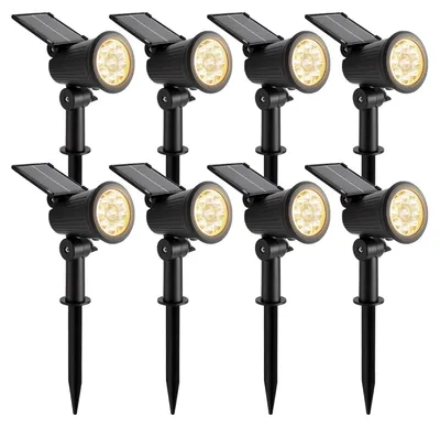 Produktbild von Ikodm 8X LED Solar Gartenstrahler mit Erdspieß Gartenleuchte Solarleuchte Solarstrahler Außen Wasserdicht IP65 3W Warmweiß