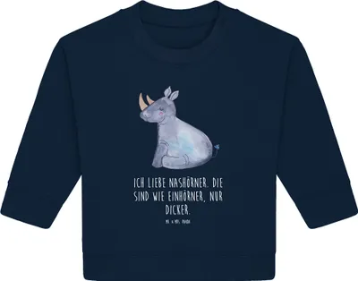 Produktbild von Mr. & Mrs. Panda Organic Baby Pullover Einhorn Nashorn 12. - 18. Monat - French Navy - Geschenk, Witzig, Unicorn, Bullover, Regenbogen, Zoo, Nashörner