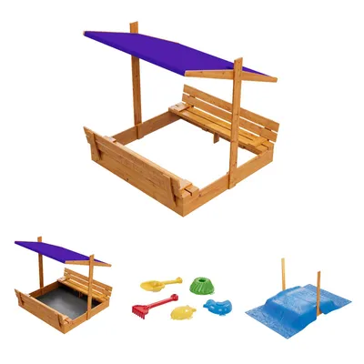 Produktbild von Sandkasten aus Holz mit Sitzbank Dach Abdeckung Imprägniert Sandbox Dunkelblau 10782